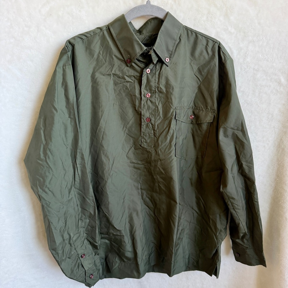 Vintage Obermeyer USA Wind Shirt Olive Green Nylon Pullover Mens Medium Sz M